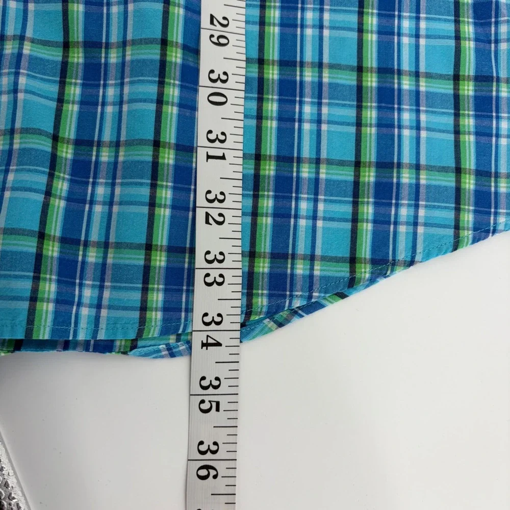 Chaps Mens 2XLT Blue Green Plaid Short Sleeve Button‎ Down Shirt Easy Care